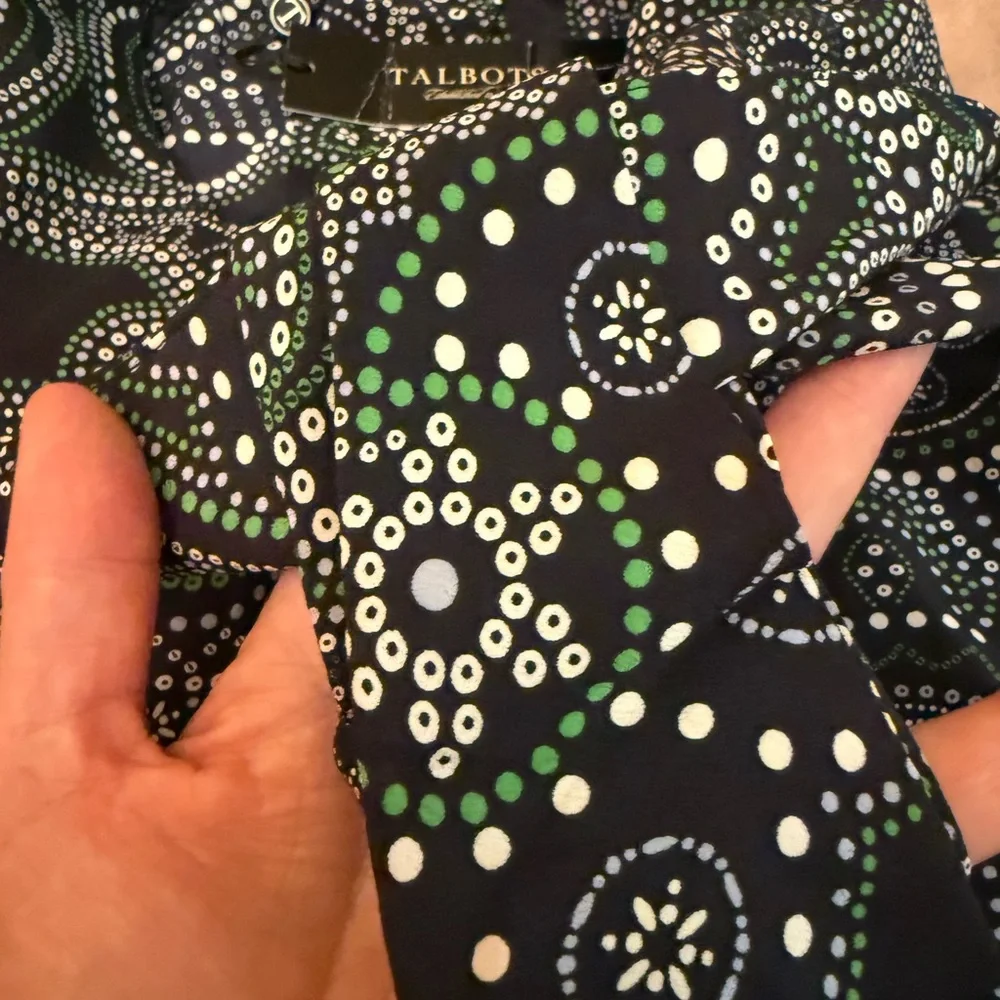 Talbots Navy and Green Paisley Blouse - Picture 2 of 3